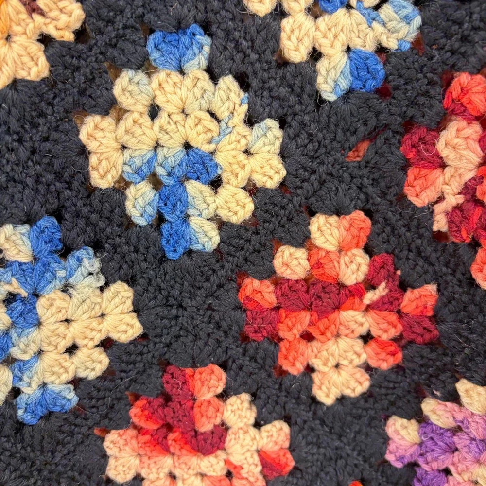 Vintage Handmade Granny Square Colorful Crochet Afghan 66